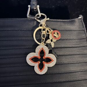 Chic Gold and Red Floral Brooch and purse charm or key chain